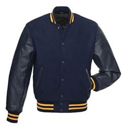 Casual Look Navy Blue And Gold Varsity Jacket | Clotheno